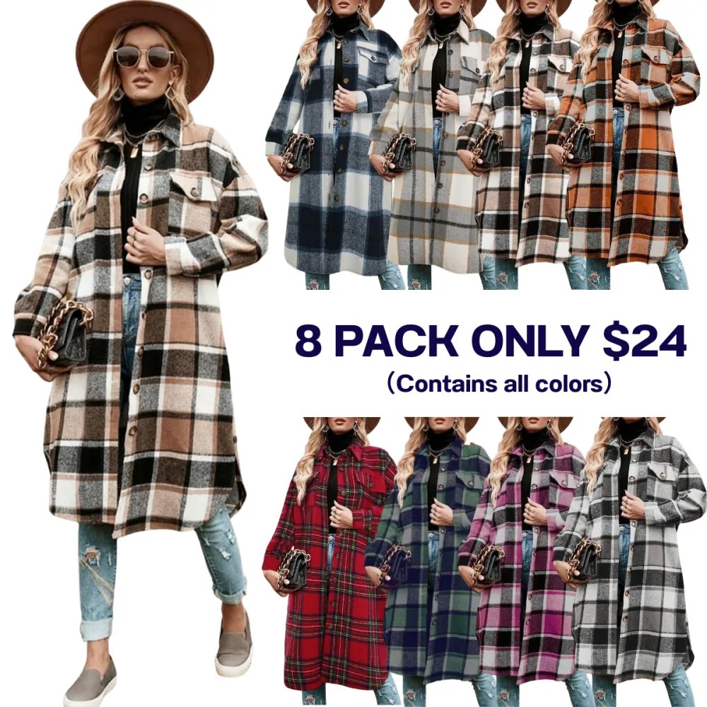 Women's Plaid Print Button Front Coat