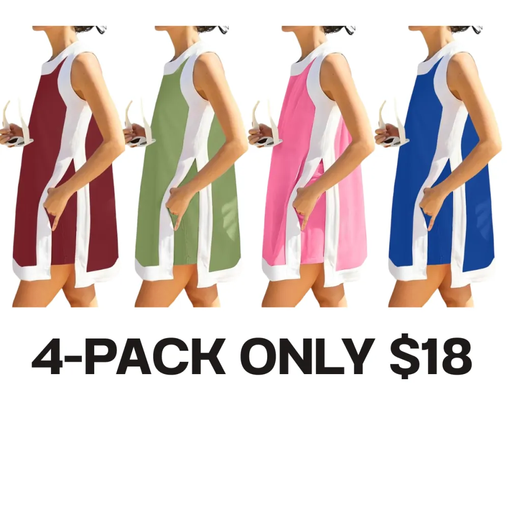Women‘s Casual Two-Piece Set – Color Block Sleeveless Pullover Top & Matching Shorts with Pockets