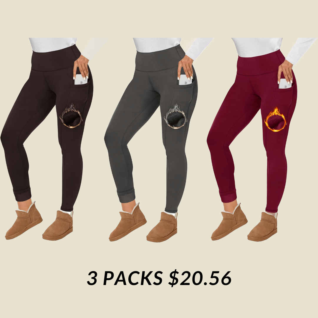 Fleece Lined Leggings Women - Thick Soft High Waisted Black Tummy Control Thermal Warm Velvet Pants for Cold Winter