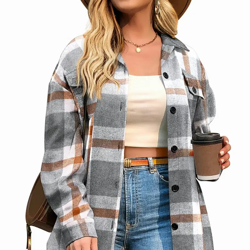 Womens Plaid Shacket Shirt