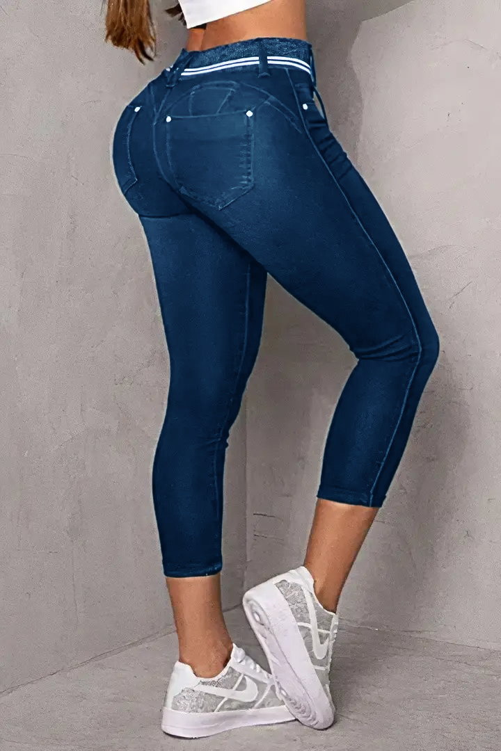 🔥Flash Sale⚡Wash Contrast Binding Double Button Drawstring Mid Waist Capri Jeans