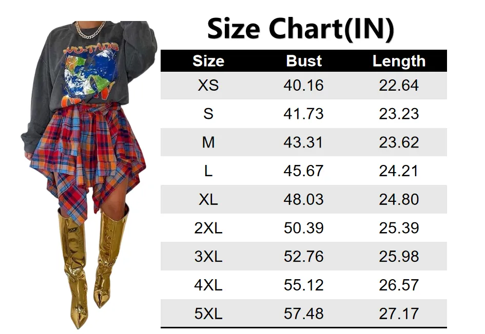 Women's Fashion Plaid Print Asymmetrical Hem High Waisted Skirt