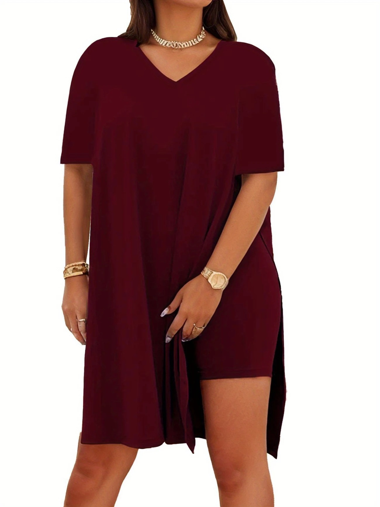 Women's 2-Piece Lounge Set Casual Oversized V-Neck Tops and High Waisted Shorts Set