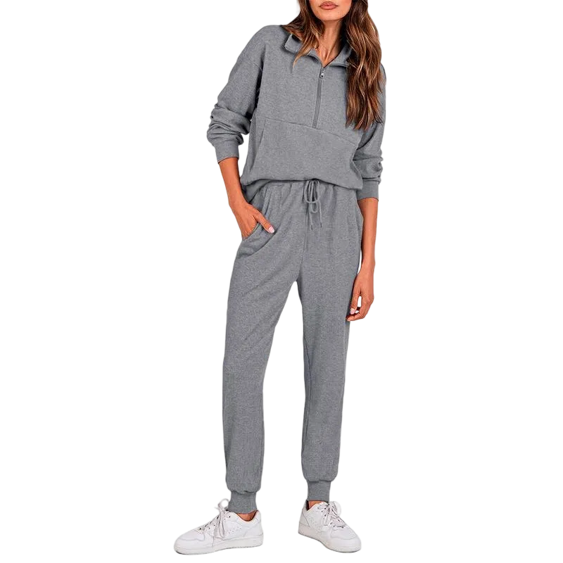 Women's 2-Piece Ribbed Half-Zip Sweatshirt & Jogger Pants Set