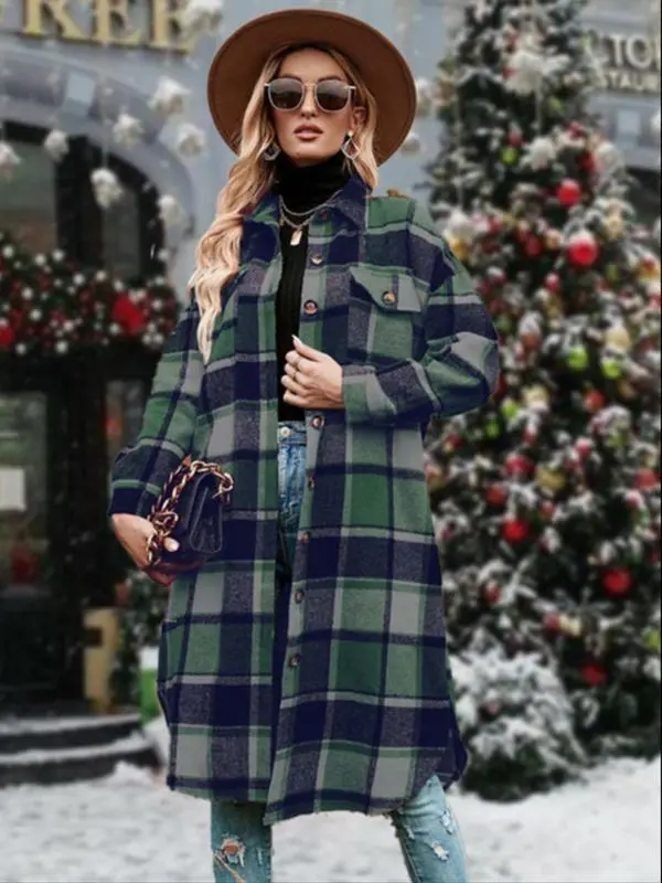 Women's Plaid Print Button Front Coat
