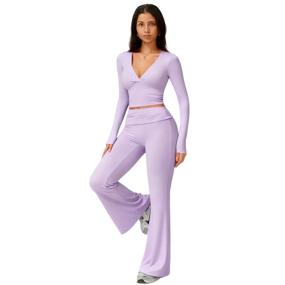 Women's 2-Piece Long Sleeve Plunging V-Neck Set