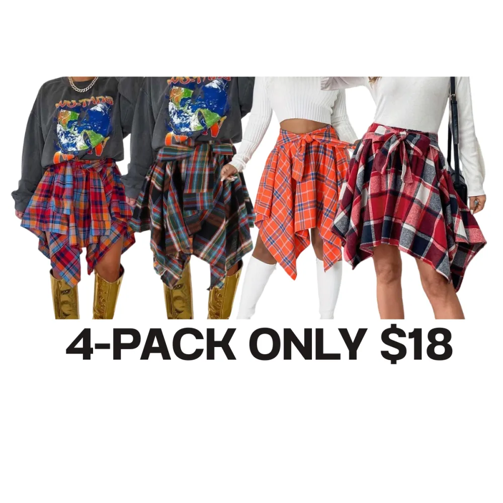 Women's Fashion Plaid Print Asymmetrical Hem High Waisted Skirt
