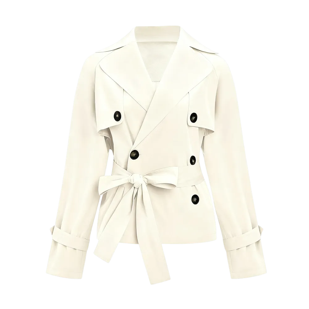 Women's Commuter Notch Lapel Double Breasted Detachable Belt Trench Coat