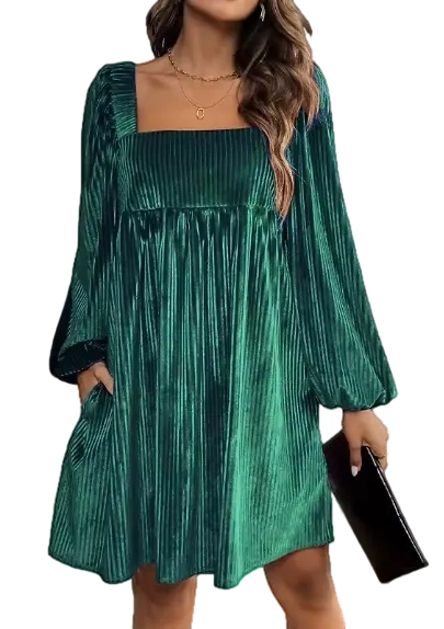 🔥Last Day 95% OFF🔥Women's Velvet Bishop Sleeve Square Neck Dress