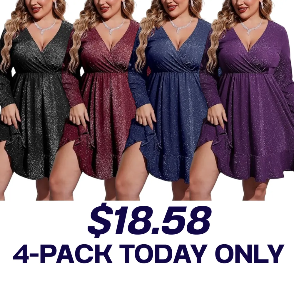 🔥Last Day 95% OFF🔥Women's V-Neck Glitter Swing Cocktail Dress