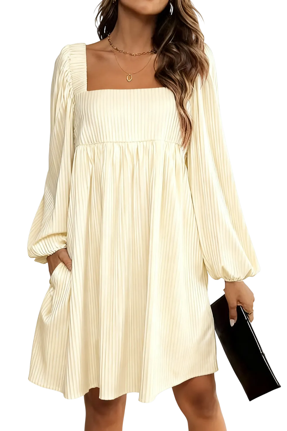 🔥Last Day 95% OFF🔥Women's Velvet Bishop Sleeve Square Neck Dress