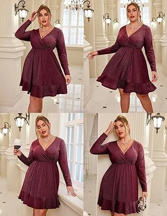 🔥Last Day 95% OFF🔥Women's V-Neck Glitter Swing Cocktail Dress