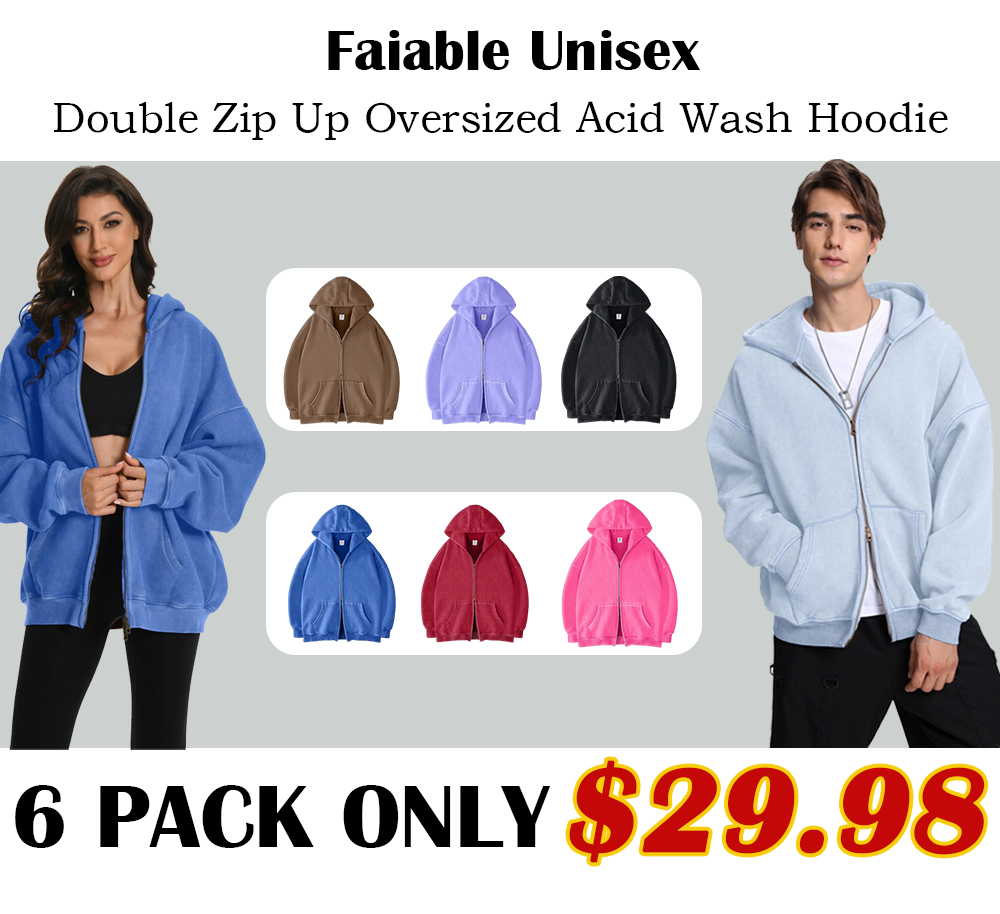 Double Zip Up Oversized Acid Wash Hoodie