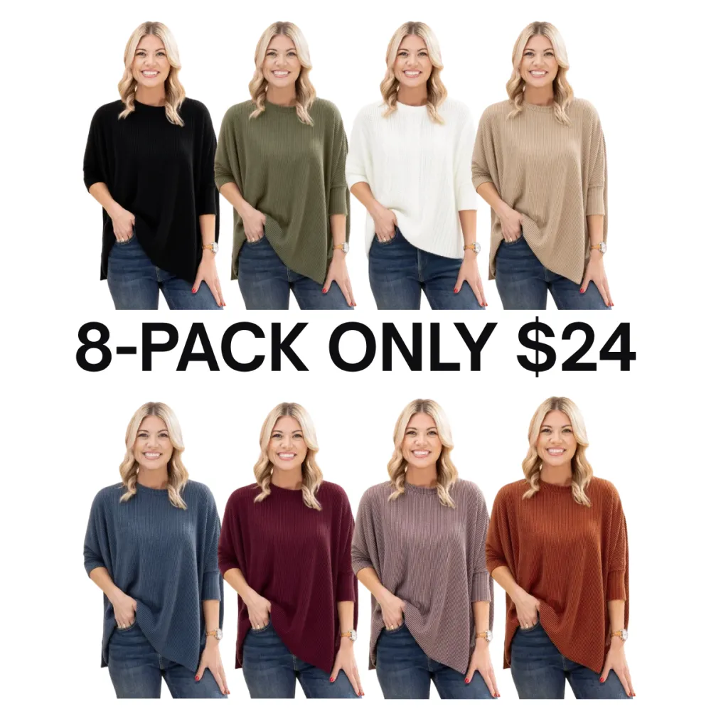 Women's Raised Rib Easy-Fit Dolman 3/4 Sleeve Top
