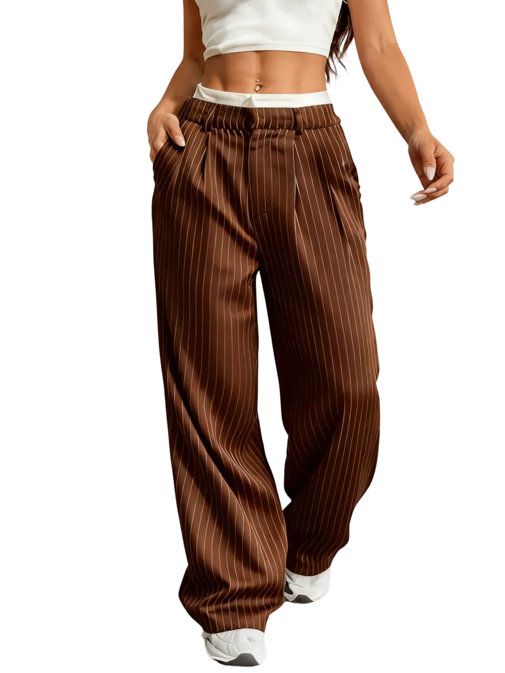 Women's All Over Striped Print Pocket Wide Leg Pants