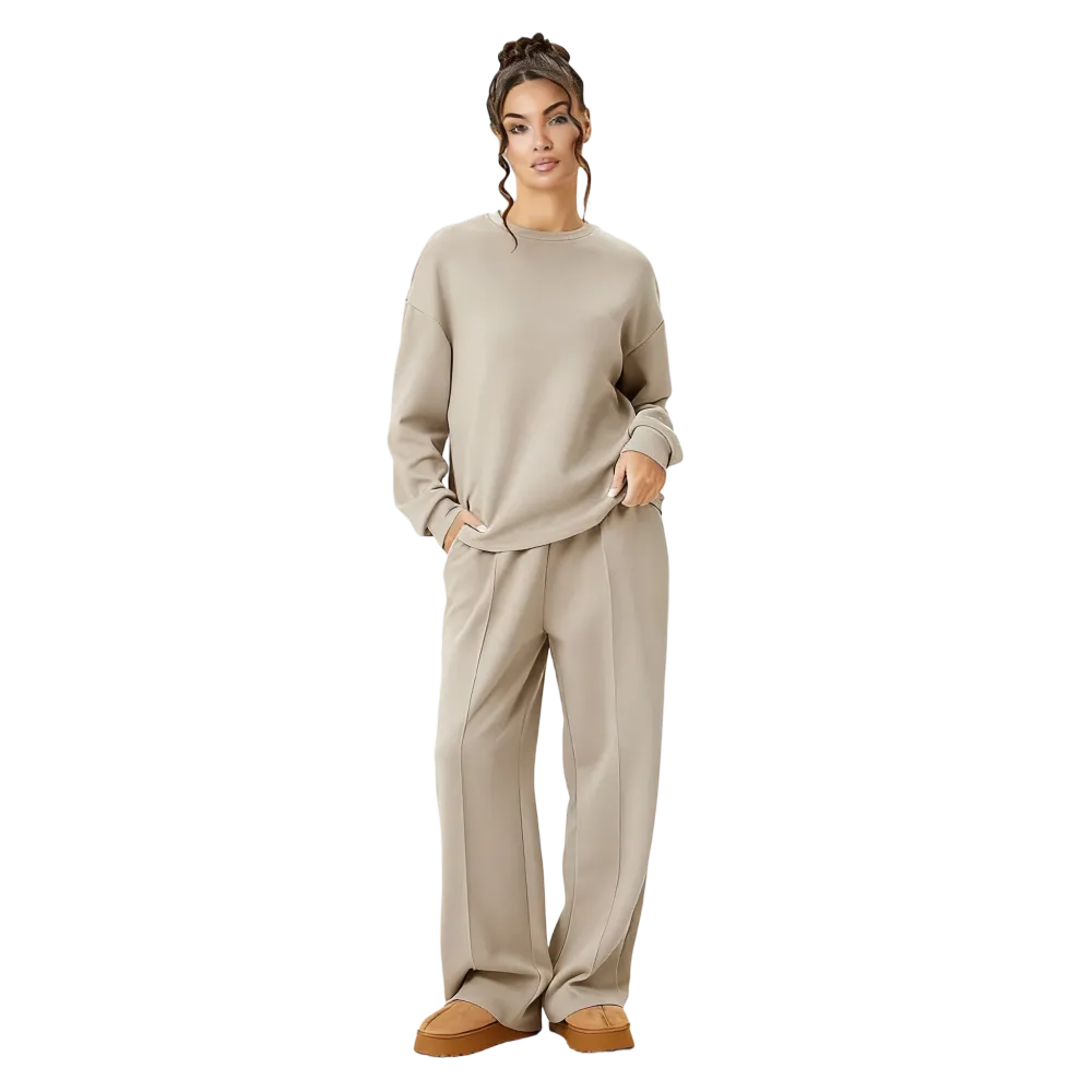 Women’s Casual Two Piece Outfit, Long Sleeve Top & Wide Leg Pants