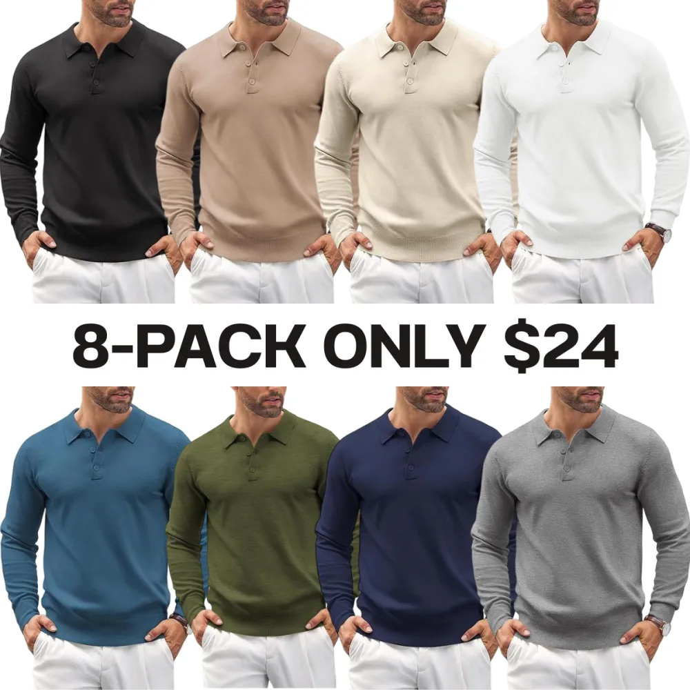 🔥Last Day Promotion🔥Men's Long Sleeve Knit Polo Shirt