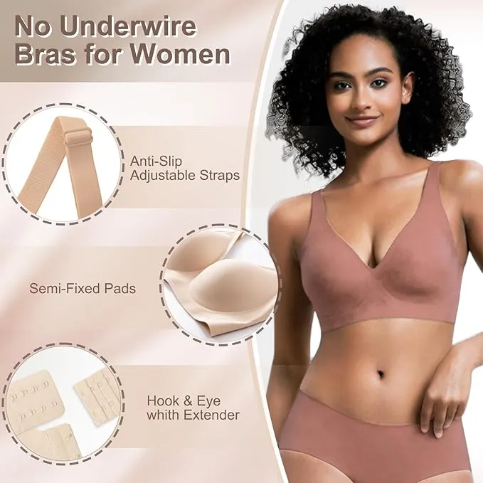 Women’s Everyday Seamless Wireless Bra – Push Up Deep V Bralette