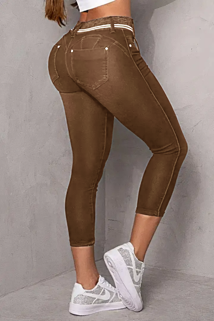 🔥Flash Sale⚡Wash Contrast Binding Double Button Drawstring Mid Waist Capri Jeans