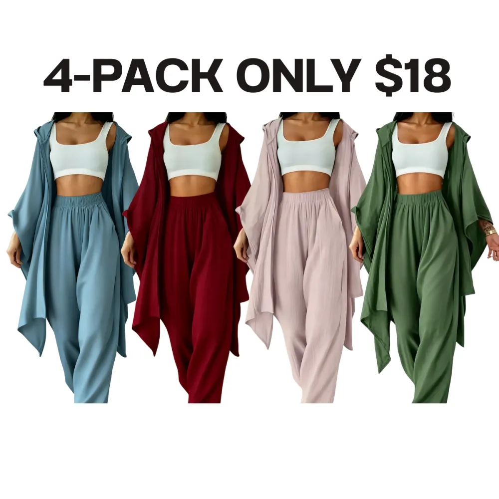 Women's Two-Piece Casual Set, Wide-Leg Pants & Loose-Fit Cardigan Jacket