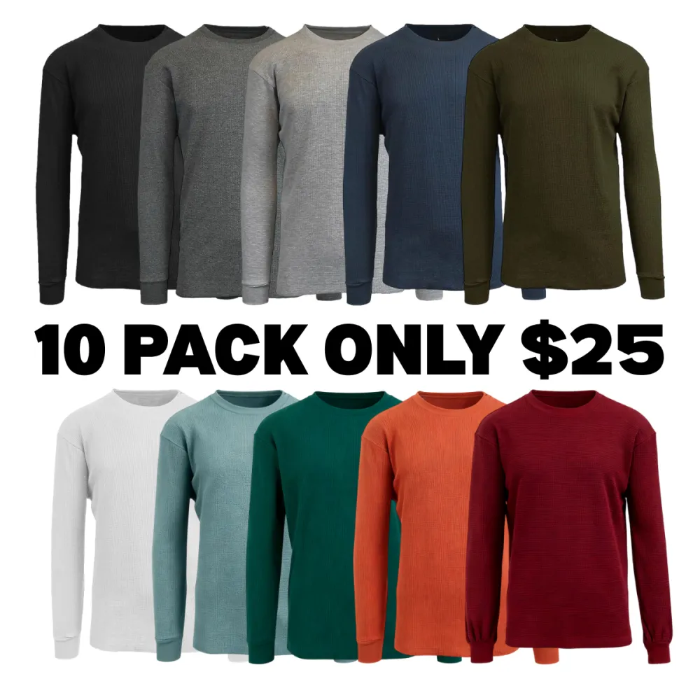 Men's Waffle-Knit Long Sleeve Crew Neck Shirts