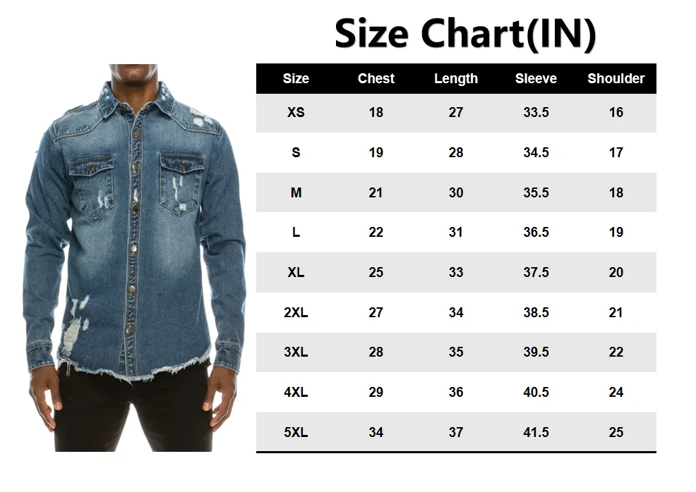 Men’s Distressed Denim Shirt – Heavyweight Button-Up with Pockets