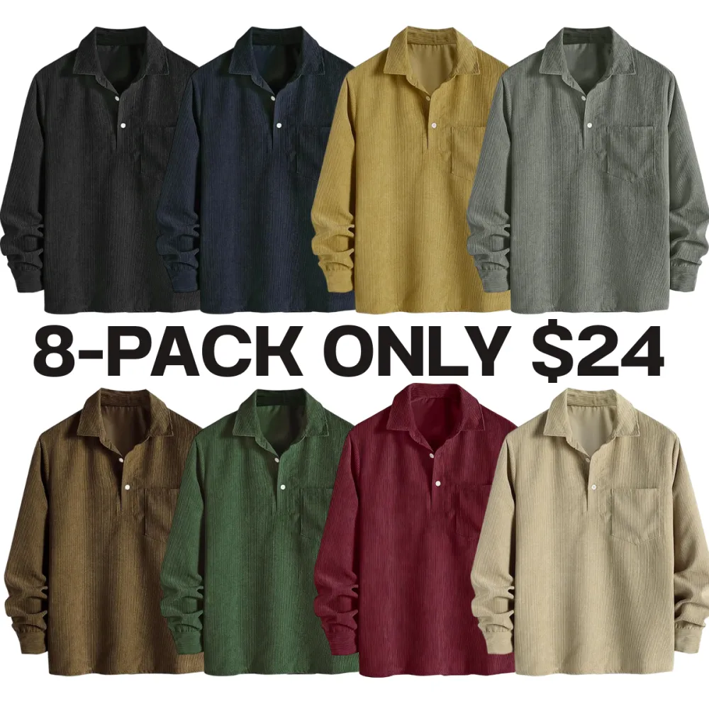 🔥 Best Price Today Only🔥Men's Plain Pocket Half Button Corduroy Shirt – Grab Yours Now! ⏰
