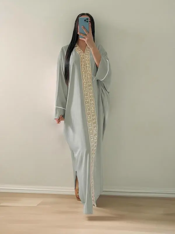 Women's Contrast Sequin Batwing Kaftan Dress