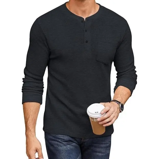 Men's Long Sleeve Waffle Henley Shirt
