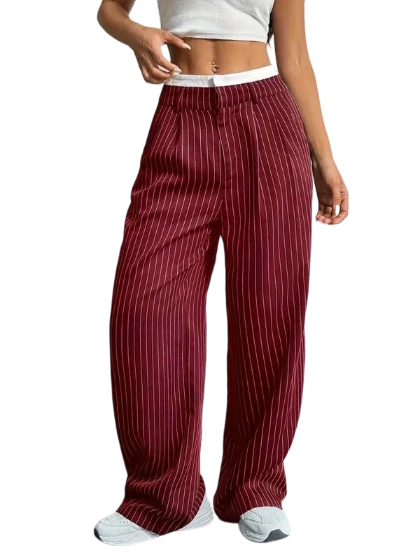 Women's All Over Striped Print Pocket Wide Leg Pants