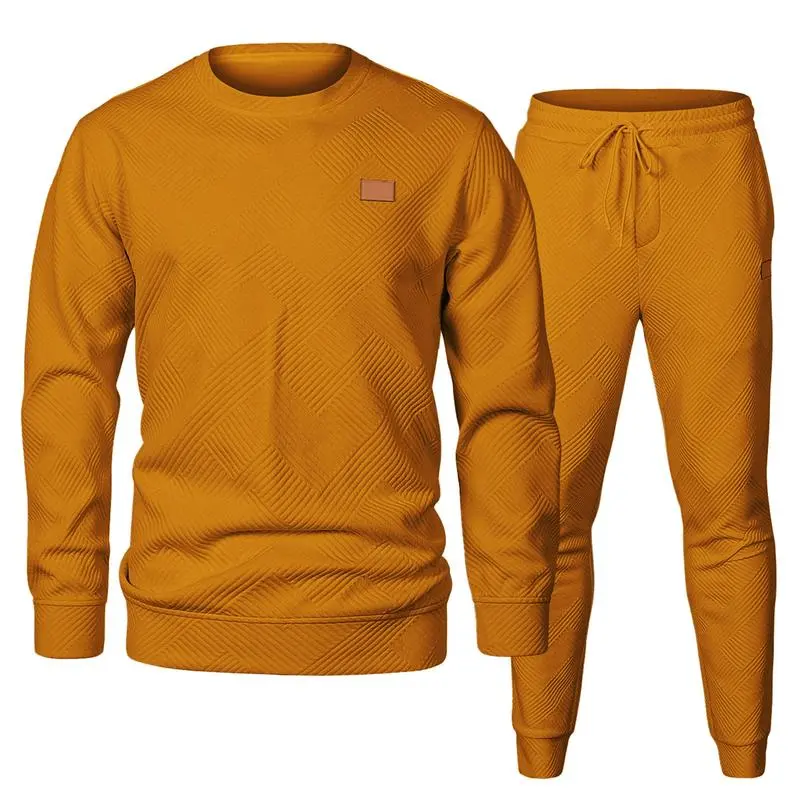 Men's 2 Piece Sweatsuits Outfits Casual Crewneck Jacquard Sweatshirt Joggers Sweatpants Set