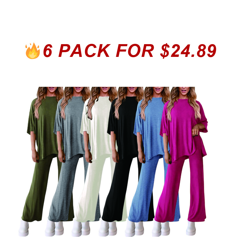 Women's 2 Piece Outfits Casual Short Sleeve Pullover Tops and Wide Leg Pants Lounge Sets Tracksuits
