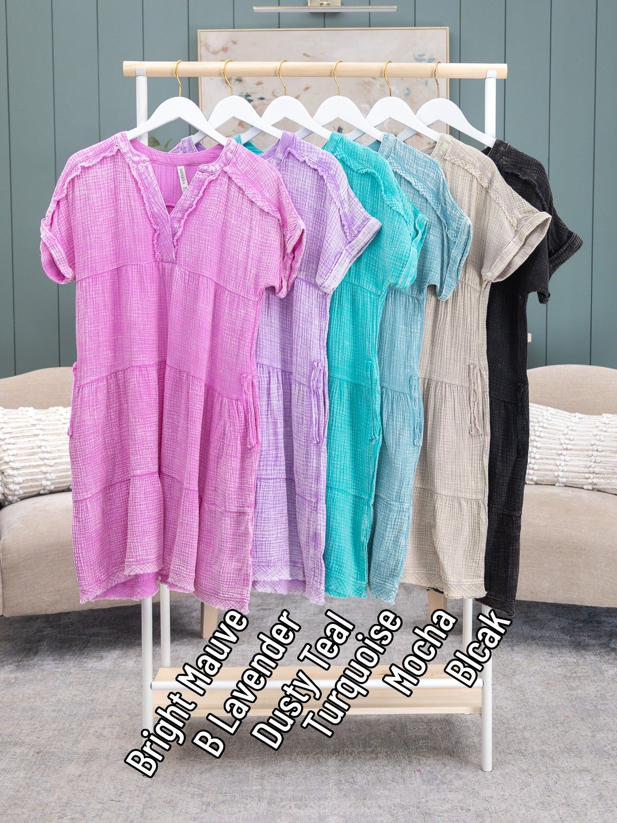 🔥2025 Hot Sale🔥 Washed Linen Double Gauze V Neck Tiered Dress w/ Pockets