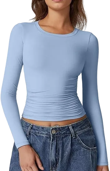 Women's Ruched Long Sleeve Crop Top