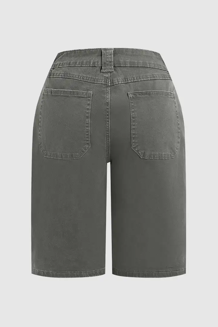 🔥Last Day Sale🔥Solid Stitch Detail Mid Waist Bermuda Shorts