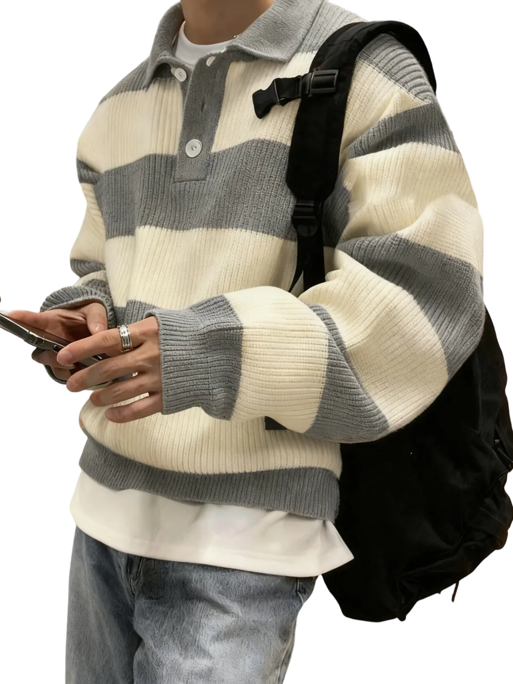 Men's Patchwork Print Half Button Sweater