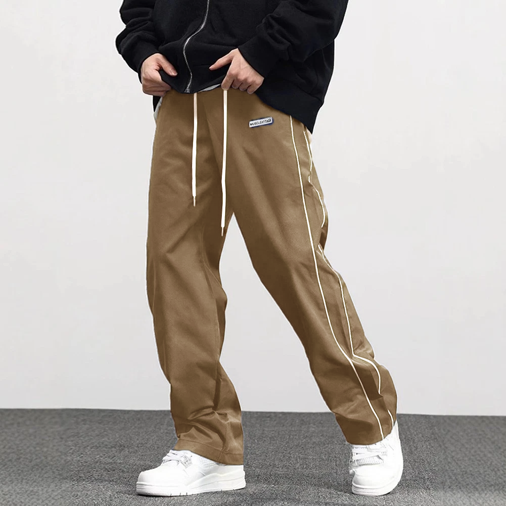 Solid Color Trousers with Drawstring for Men Suitable for Various Occasions