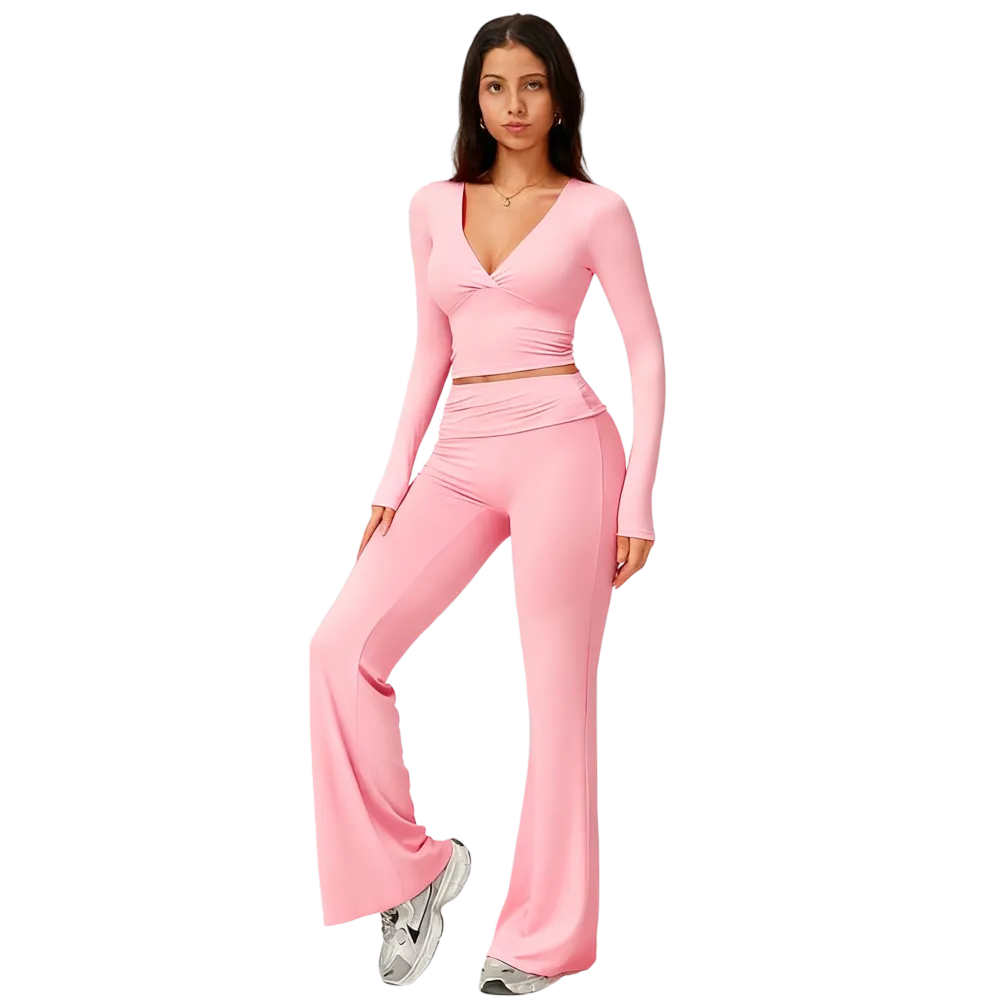 Women's 2-Piece Long Sleeve Plunging V-Neck Set