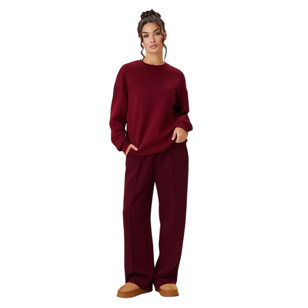 Women’s Casual Two Piece Outfit, Long Sleeve Top & Wide Leg Pants