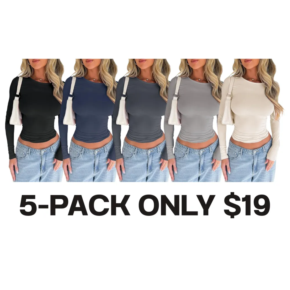 Women's New Trendy Round Neck Long Sleeve Crop Tee