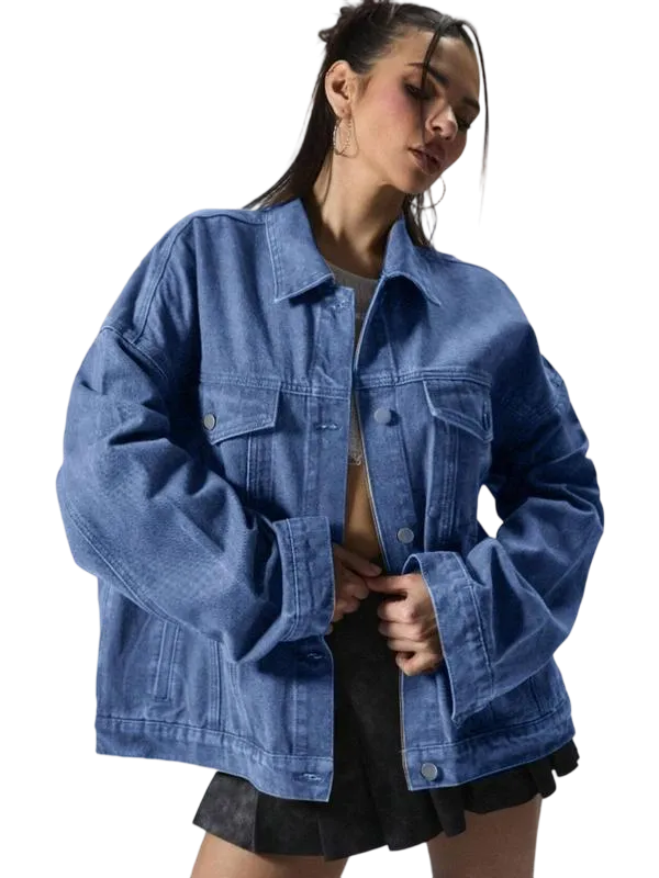 Women's Plain Button Front Drop Shoulder Denim Coat