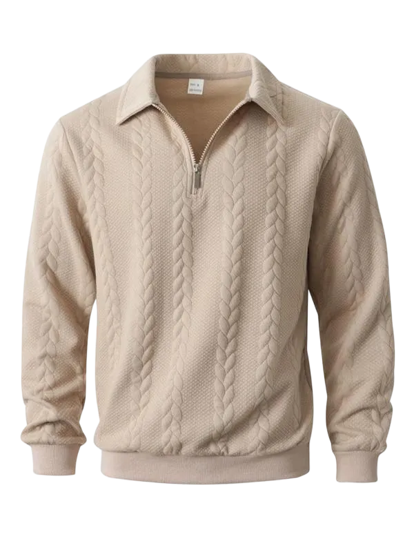 Men's Cable-Knit Polo Collar Half-Zip Sweater