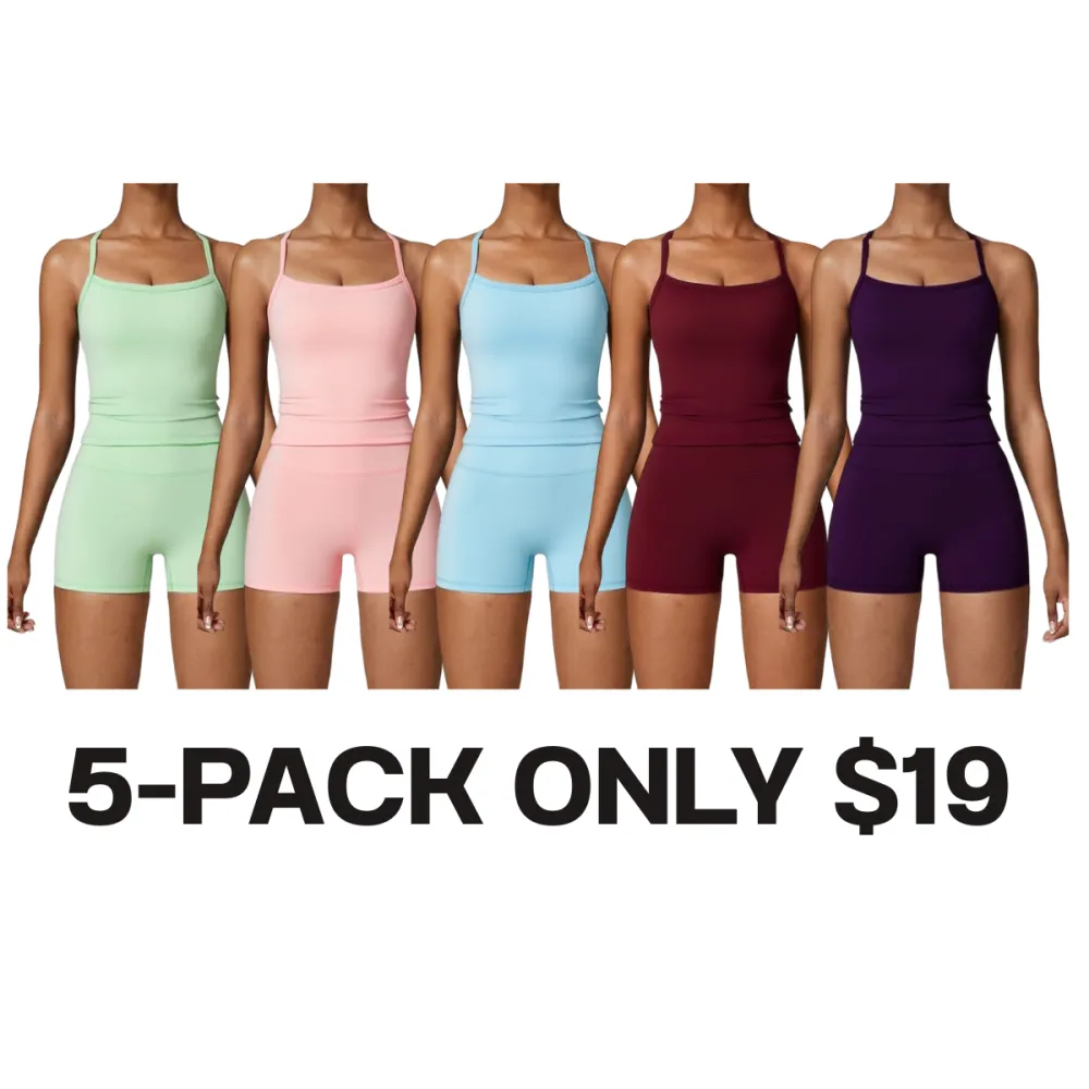Women's 2-Piece Backless Sports Set: Sleeveless Cami & High-Waist Shorts