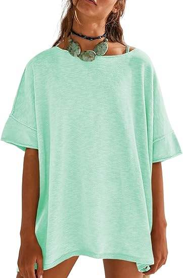 💝Women's Oversized T Shirts Side Slit Hem Blouse Tunic Tops