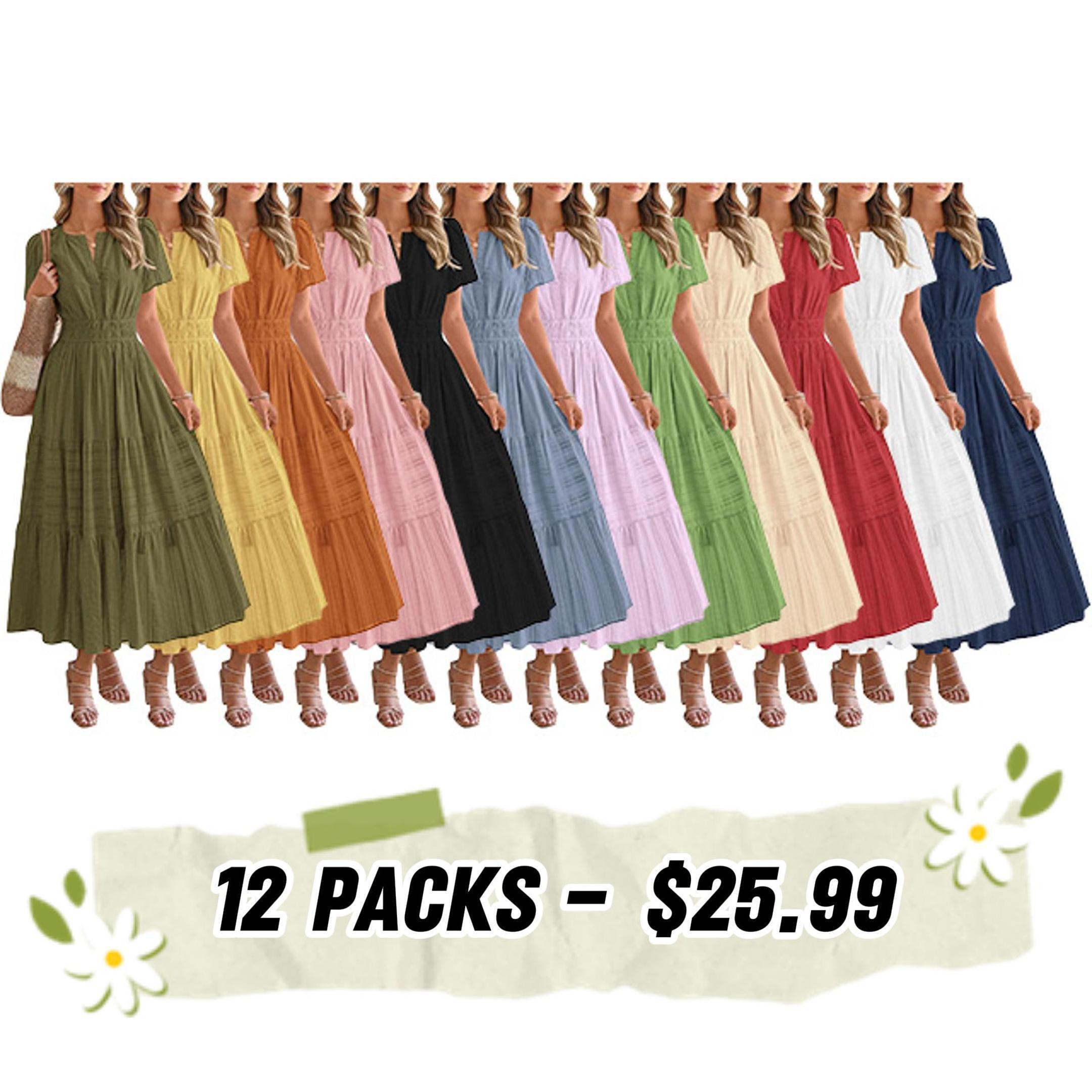 Women's Spring And Summer Lightweight Short Sleeve V Casual Midi Maxi Dresses
