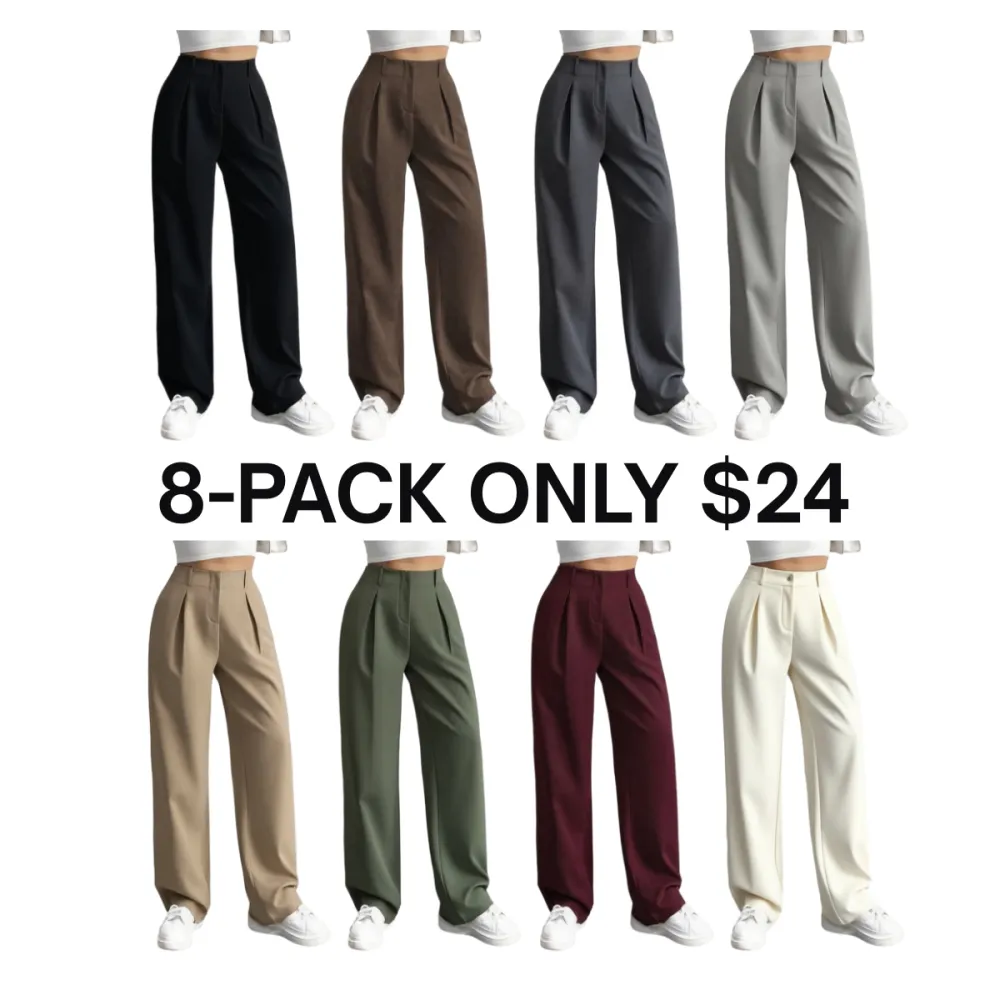 Women's Solid Color Plicated Pocket Wide Leg Pants