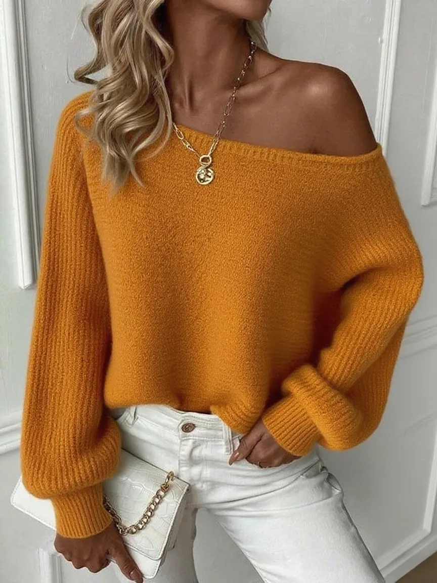 Women's Off-Shoulder Boat Neck Pullover Sweater