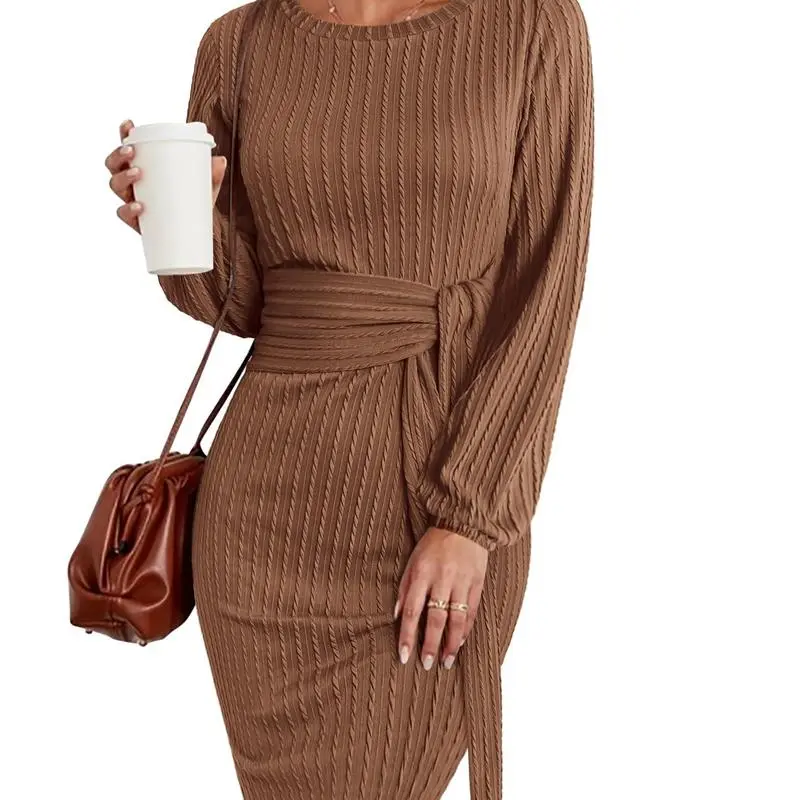 Women's Elegant Knit Dress Long Lantern Sleeve