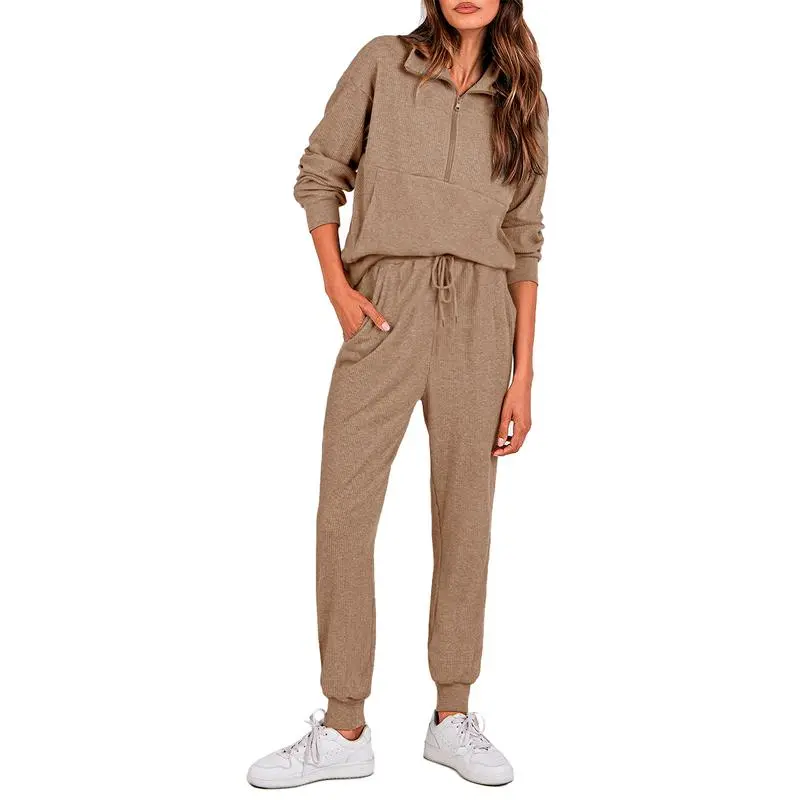 Women's 2-Piece Ribbed Half-Zip Sweatshirt & Jogger Pants Set