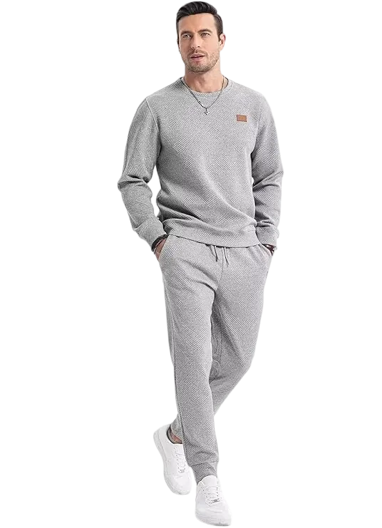 Men's 2 Piece Sweatsuits Outfits Casual Crewneck Jacquard Sweatshirt Joggers Sweatpants Set